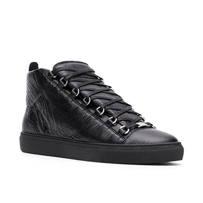 Black Leather High Top Sneakers for Men