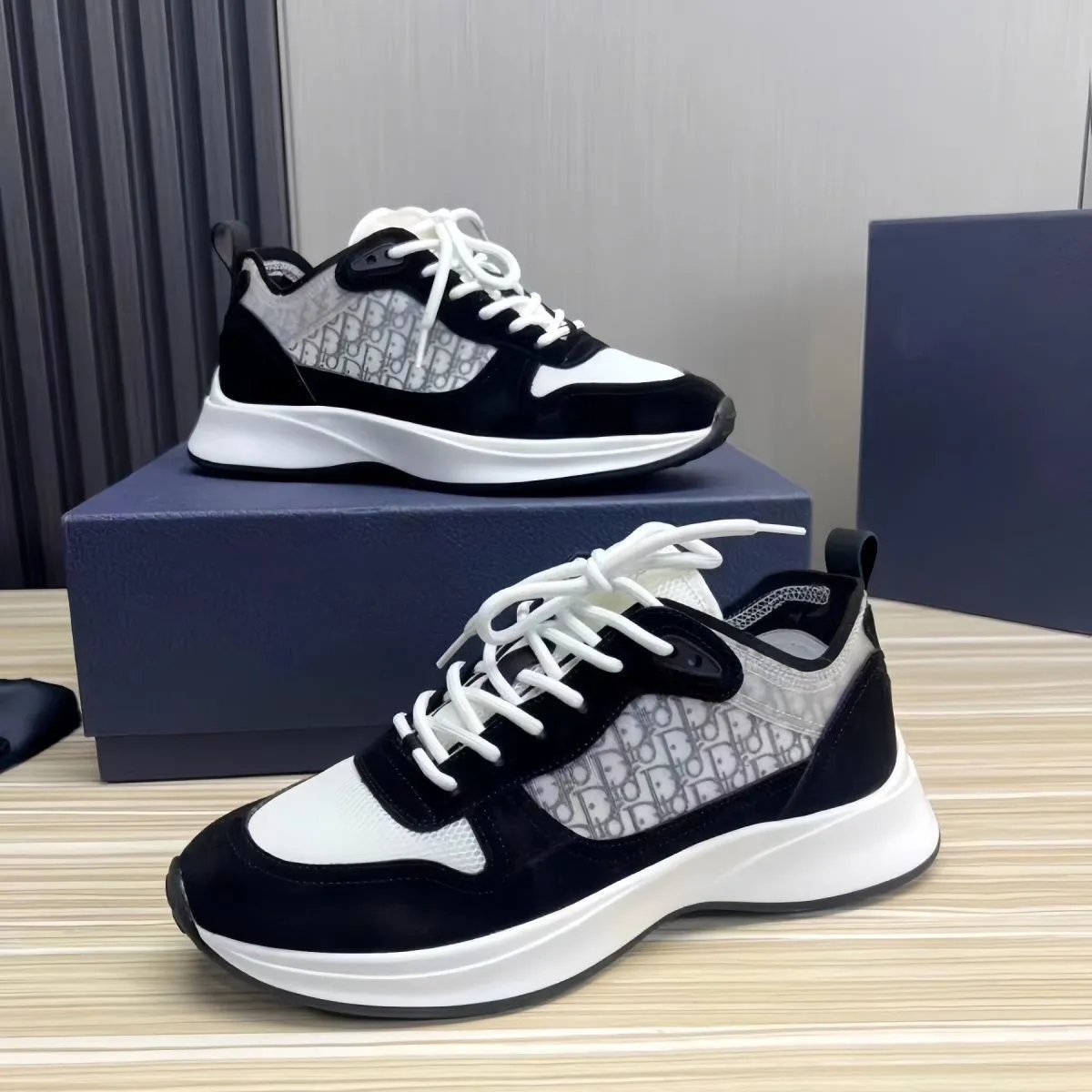Dior Black White Sneakers with Oblique Pattern