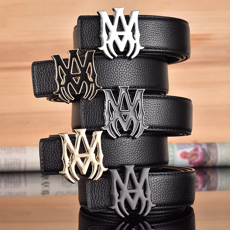 M Logo Leather Belt for Men Fashion Designer Buckle Belt