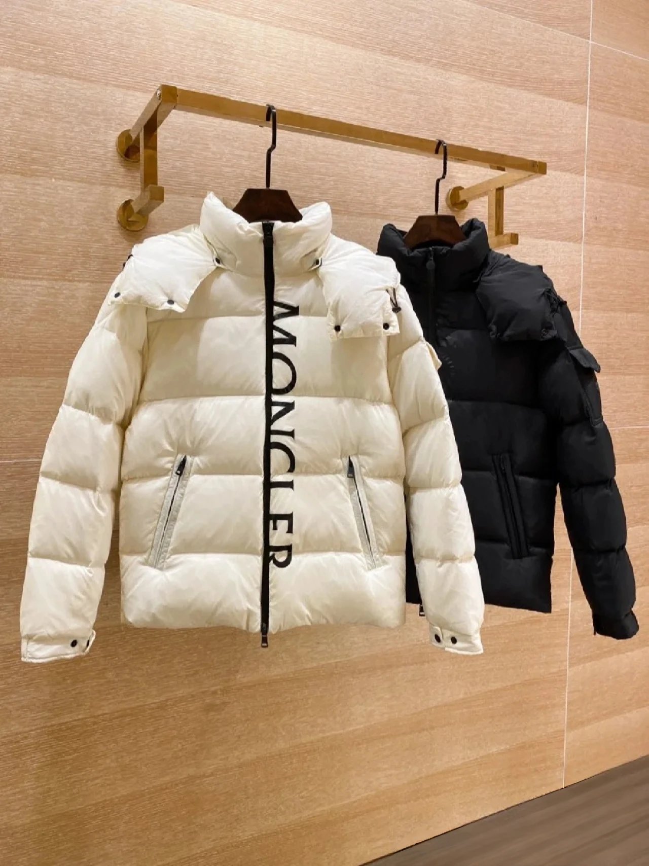 Moncler Down Jacket White and Black Winter Coat