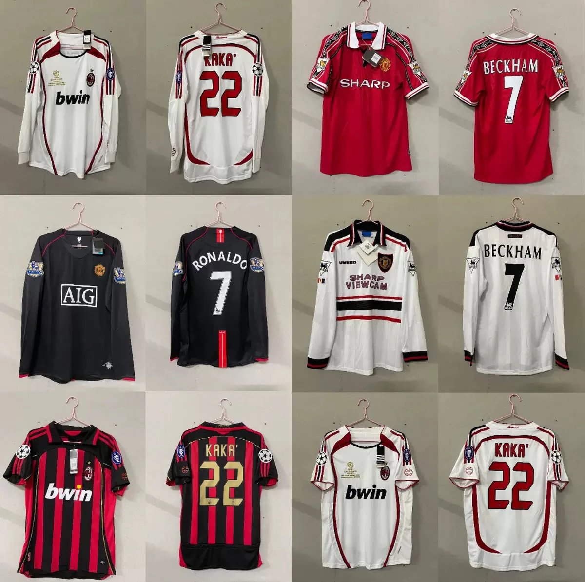 Vintage Football Jerseys Beckham Ronaldo Kaka AC Milan Manchester United
