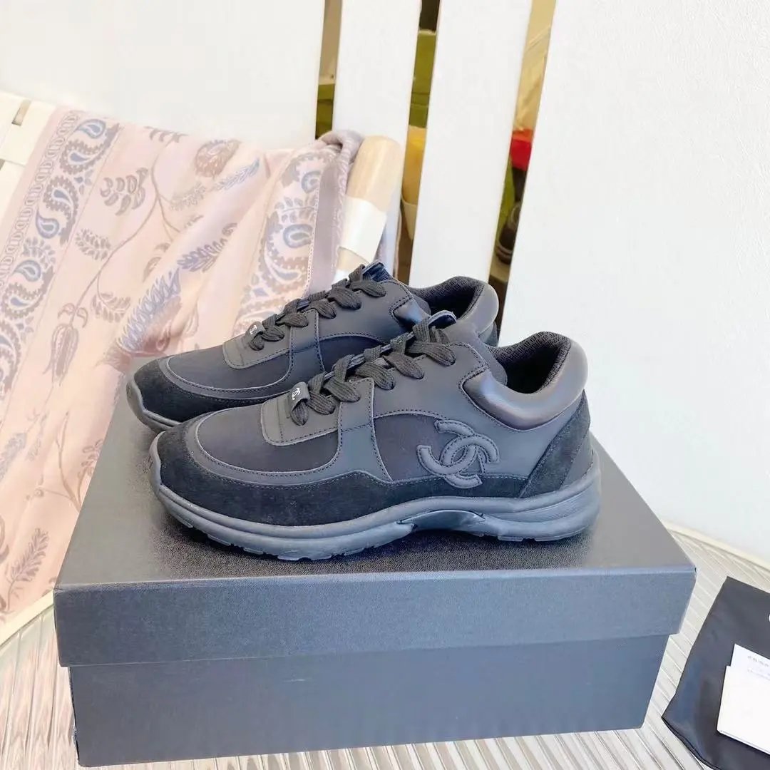 Chanel Black Leather Sneakers with CC Logo