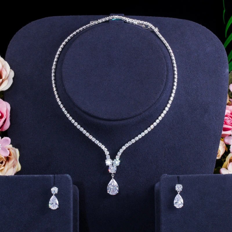 Crystal Pendant Necklace and Earrings Set for Women