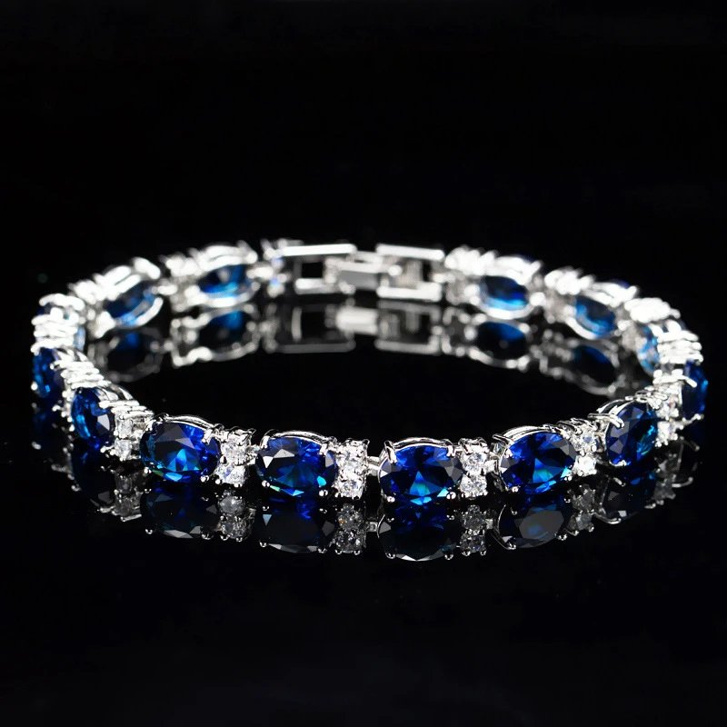 Blue Sapphire Crystal Bracelet Silver Plated Jewelry for Women