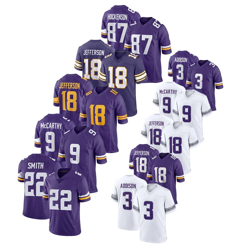 Minnesota Vikings NFL Jerseys Jefferson 18 McCarthy 9 Hockenson 87 Smith 22 Addison 3