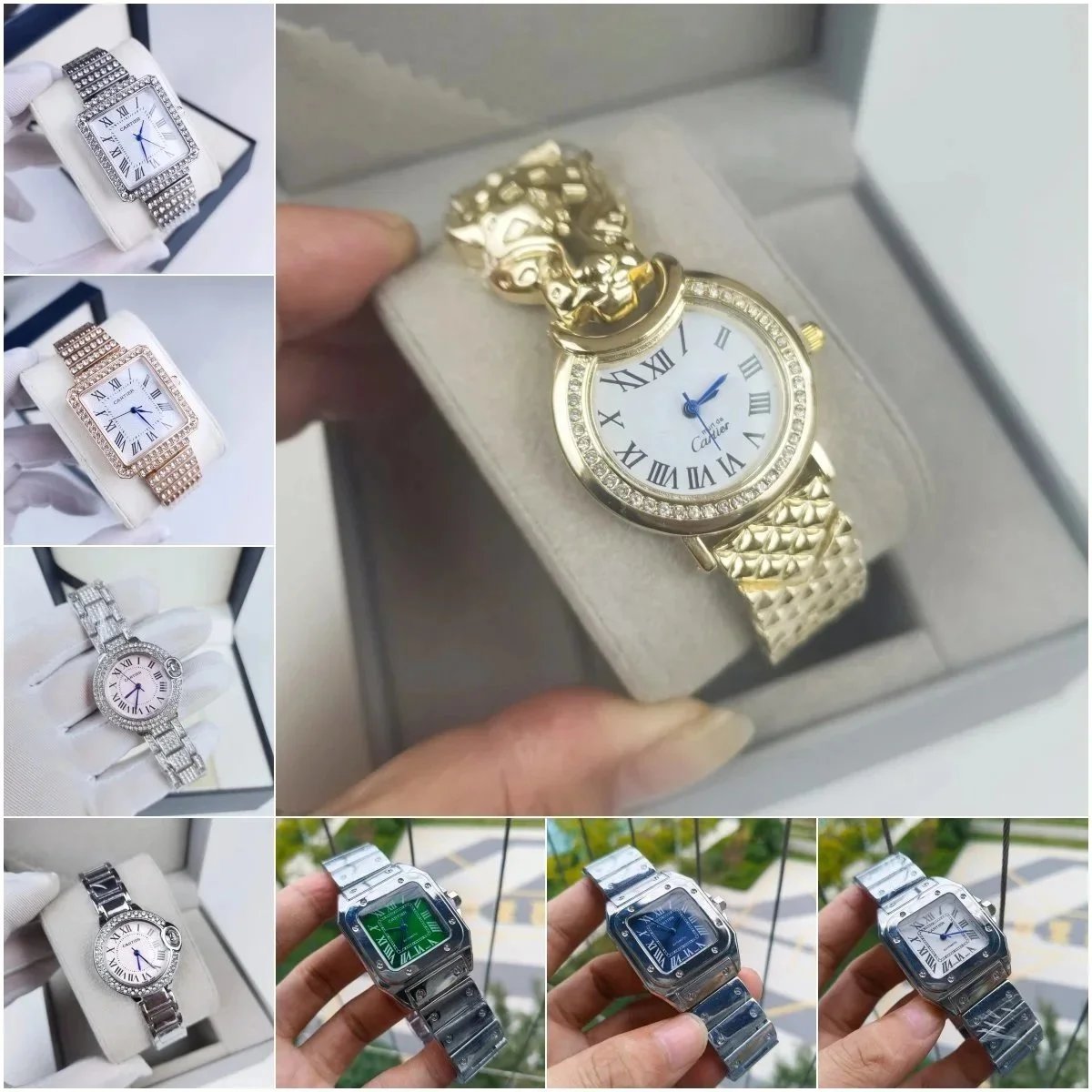 Cartier Panthere Watch with Diamond Bezel and Gold Lion Clasp