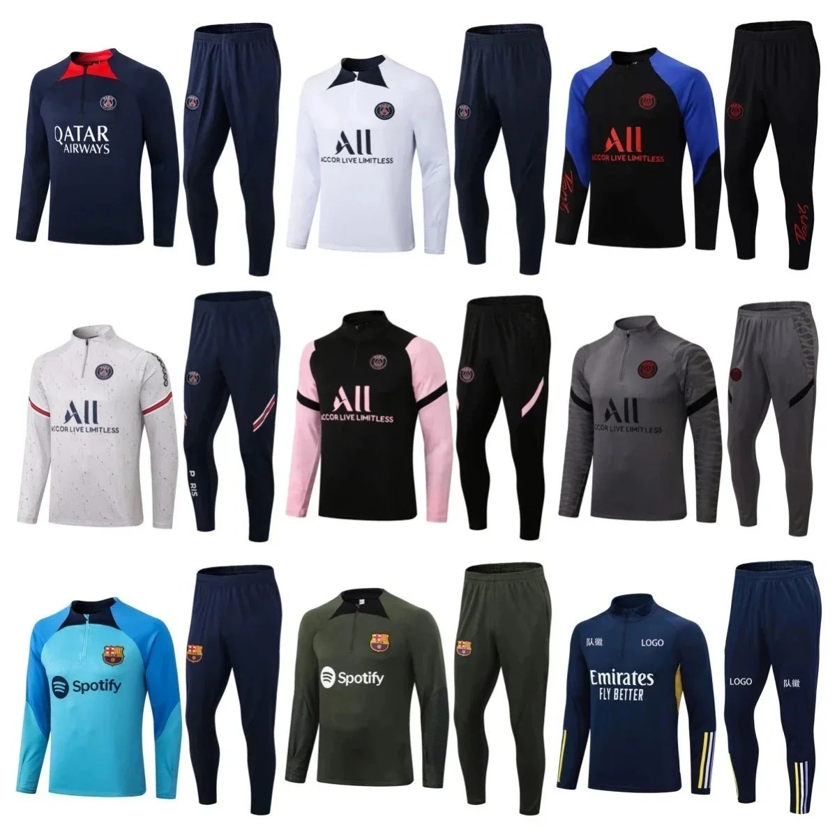 PSG Training Kit Set Men's Football Tracksuit Long Sleeve Top Pants