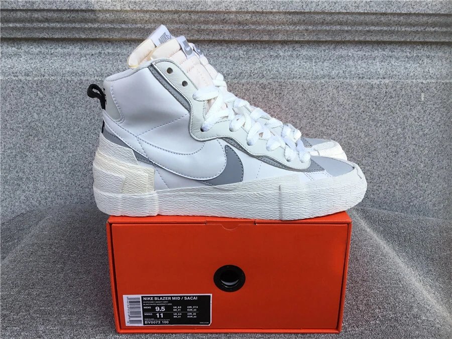 Nike Blazer Mid x Sacai White Grey Sneakers