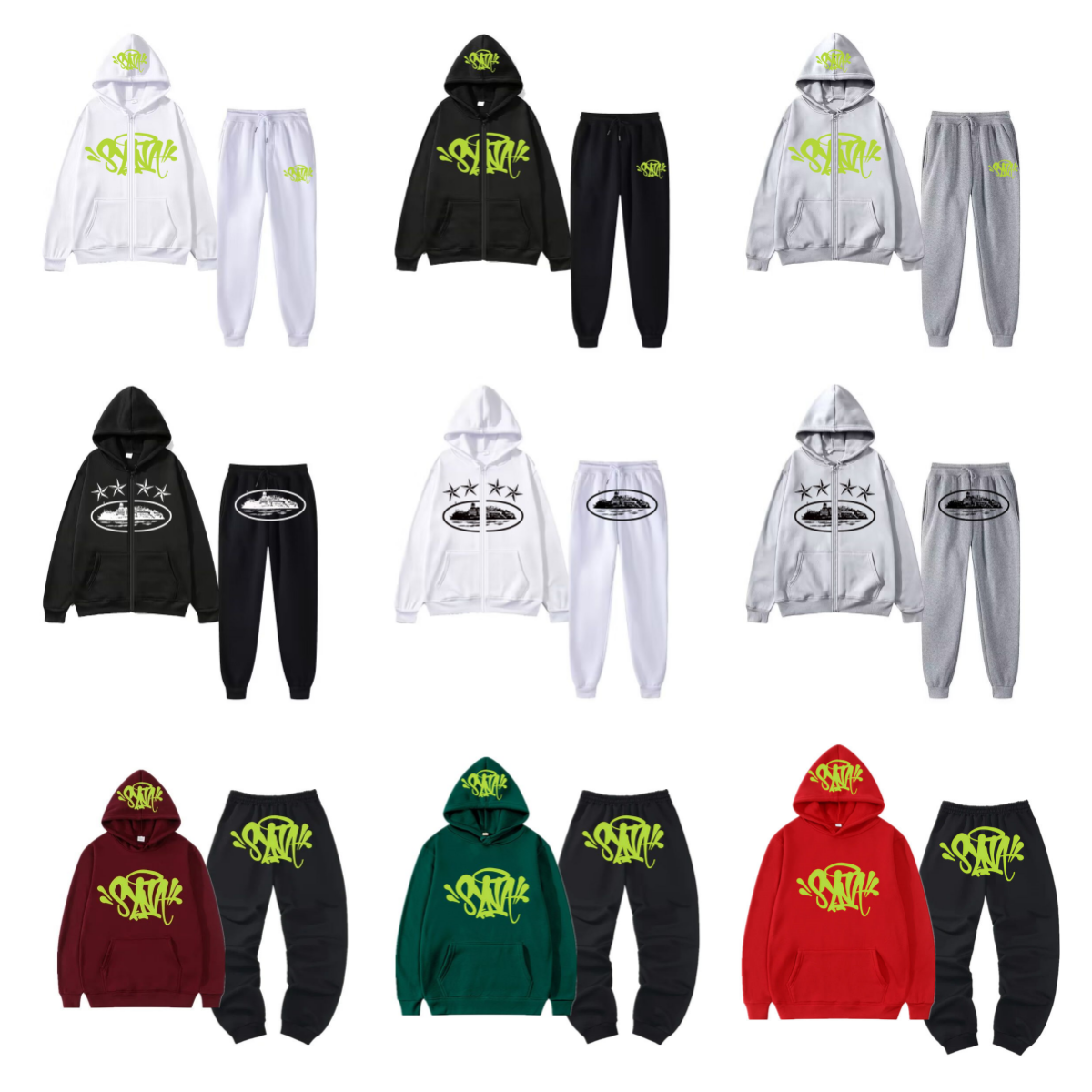 SANT Hoodie and Pants Set Men Women Streetwear Tracksuit Casual Outfit
