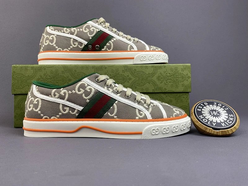 Gucci GG Supreme Sneakers with Web Stripe and Orange Sole