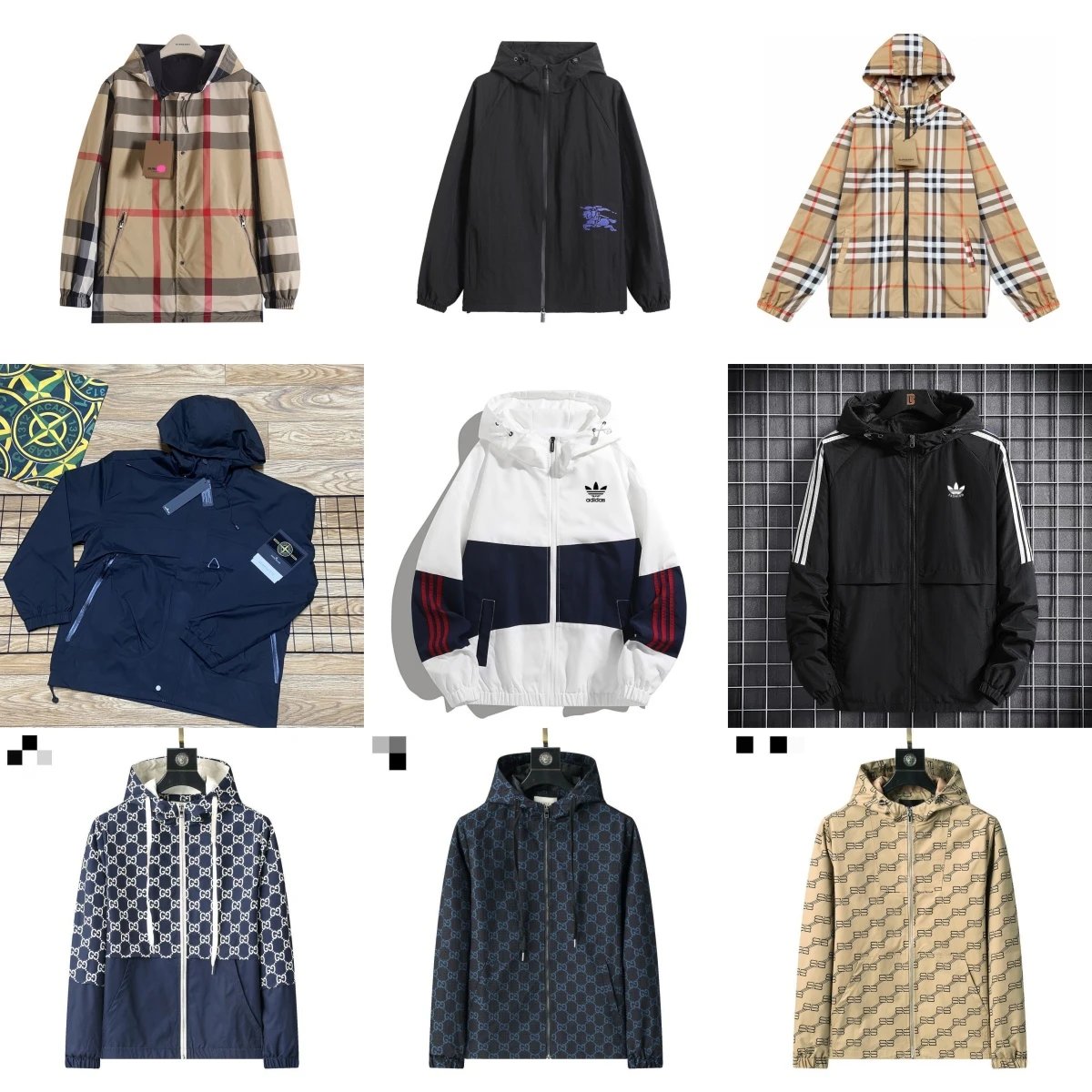 Burberry Check Pattern Hooded Windbreaker Jacket for Men