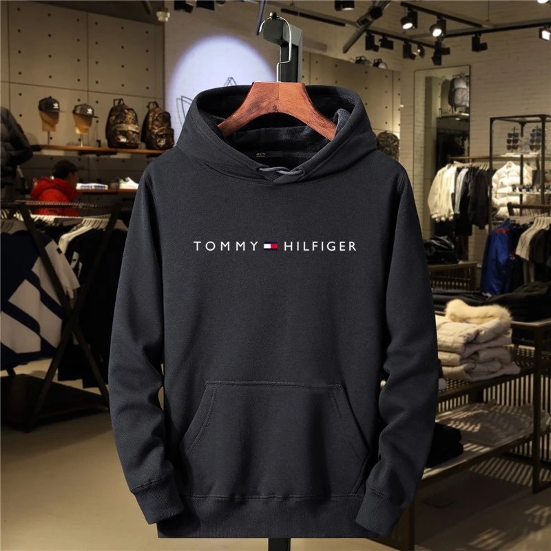 Tommy Hilfiger Logo Hoodie Men's Black Sweatshirt