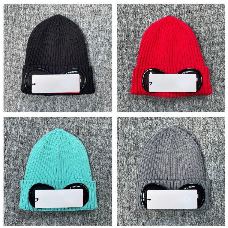 C.P. COMPANY Knit Beanie Hat in Black Red Teal Gray