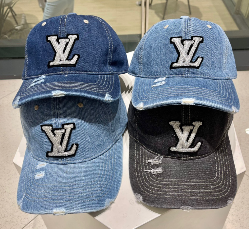LV Denim Baseball Cap with Distressed Design