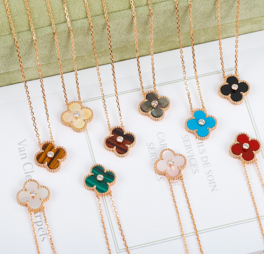 Four-Leaf Clover Pendant Necklace with Crystal Center