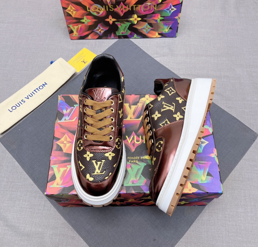 Louis Vuitton Monogram Leather Sneakers with White Sole