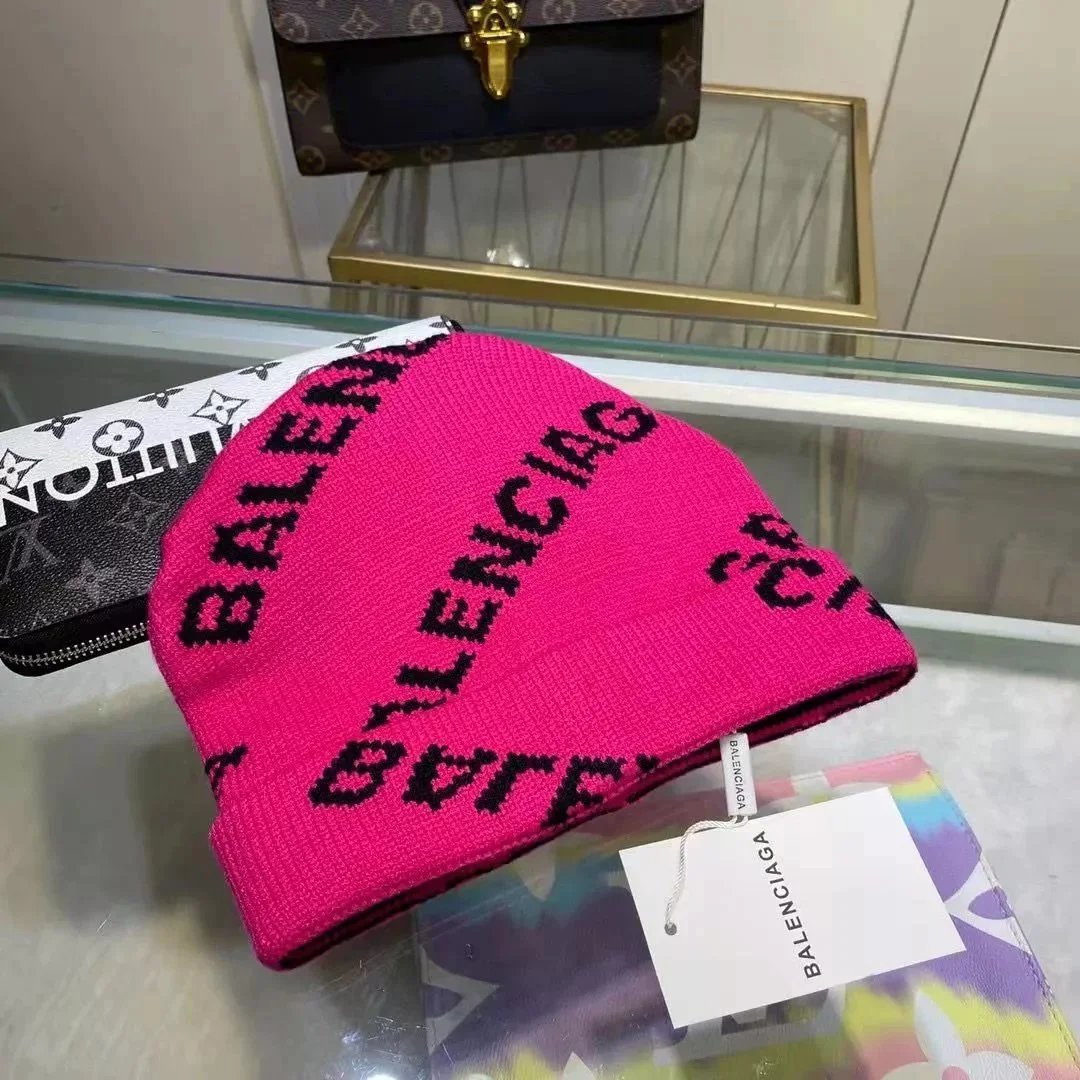 Balenciaga Pink Logo Knit Beanie Hat