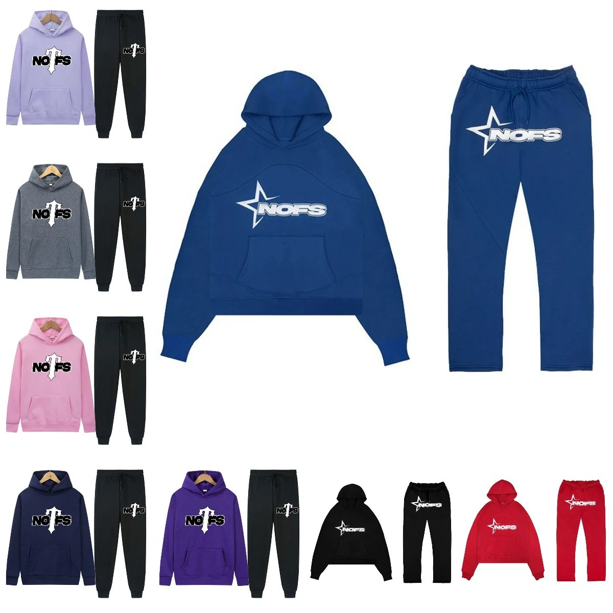 NOFS Hoodie and Pants Set Sweatshirt Tracksuit for Men Women