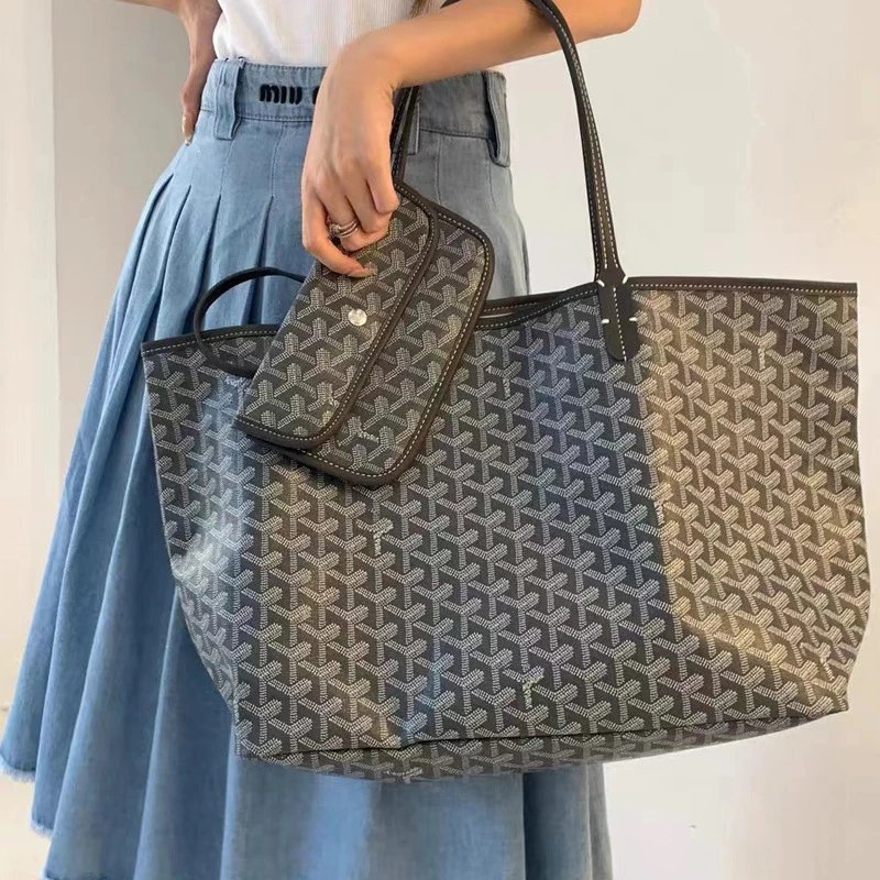 Goyard St. Louis Tote Bag with Monogram Canvas and Leather Trim