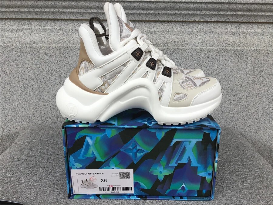 Louis Vuitton Rivoli Sneaker White Beige Mesh Leather