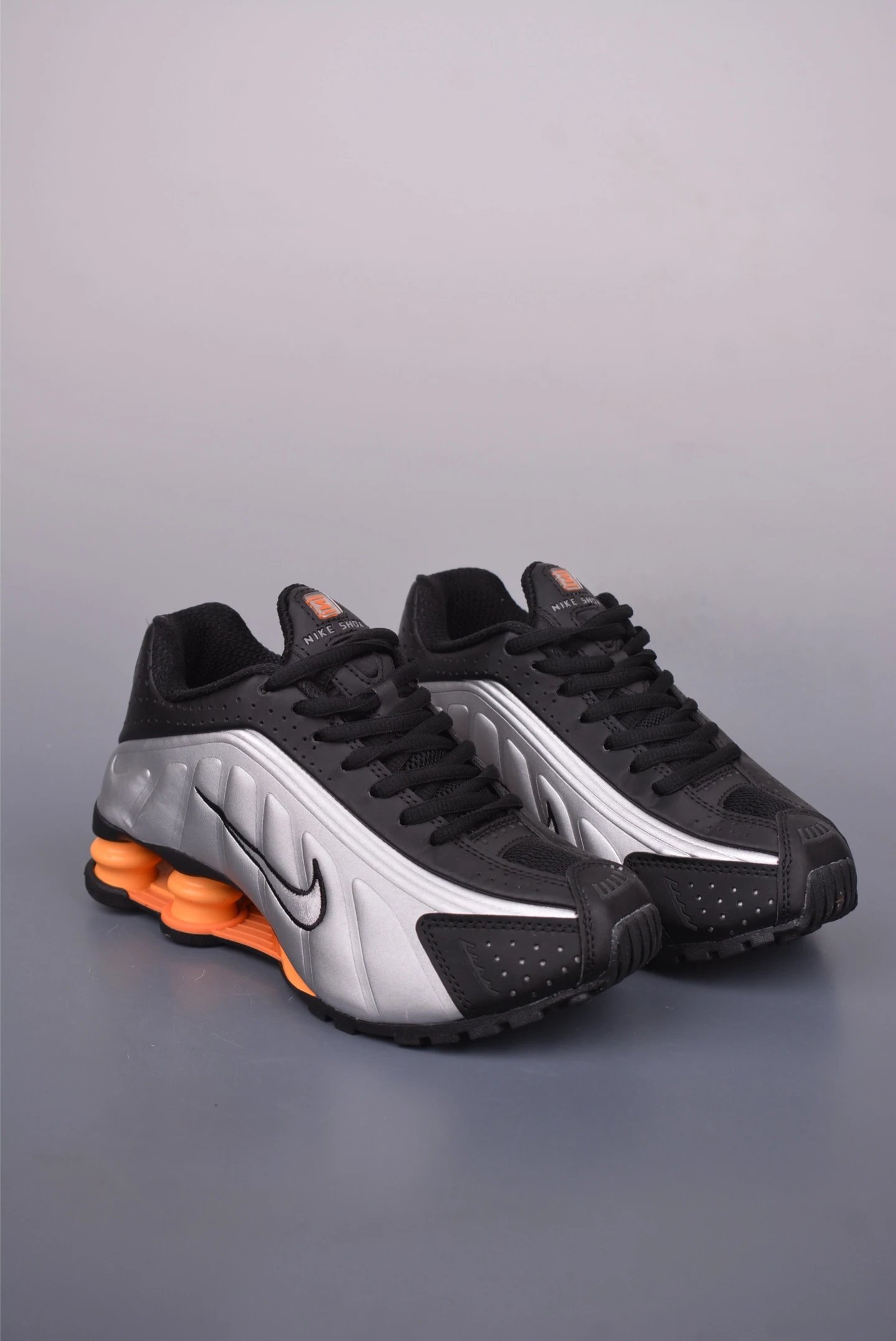 Nike Shox R4 Running Shoes Black Silver Orange
