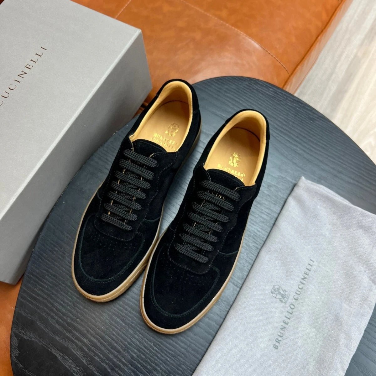 Brunello Cucinelli Black Suede Sneakers Men's Fashion Shoes