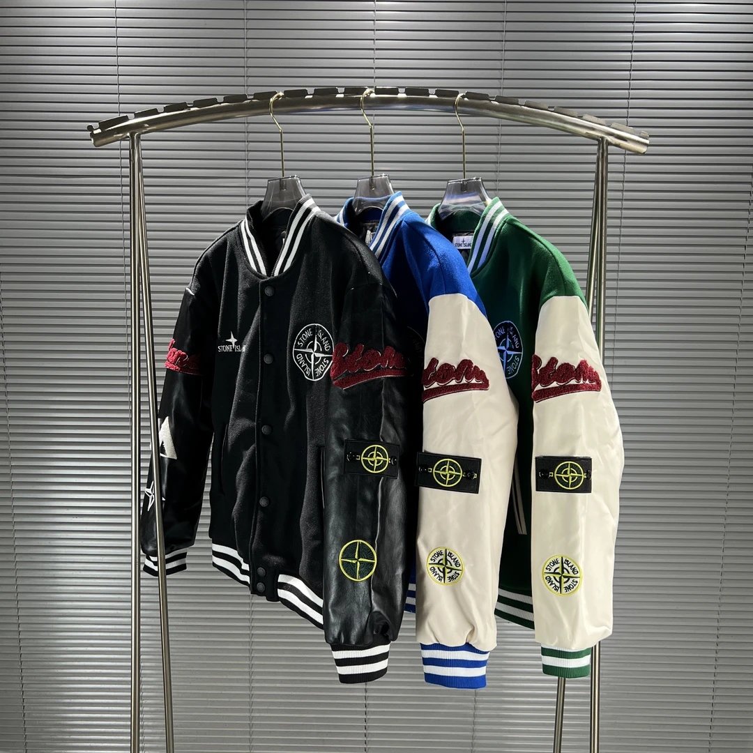 Stone Island Baseball Jacket Men's Embroidered Logo Varsity Jacket
