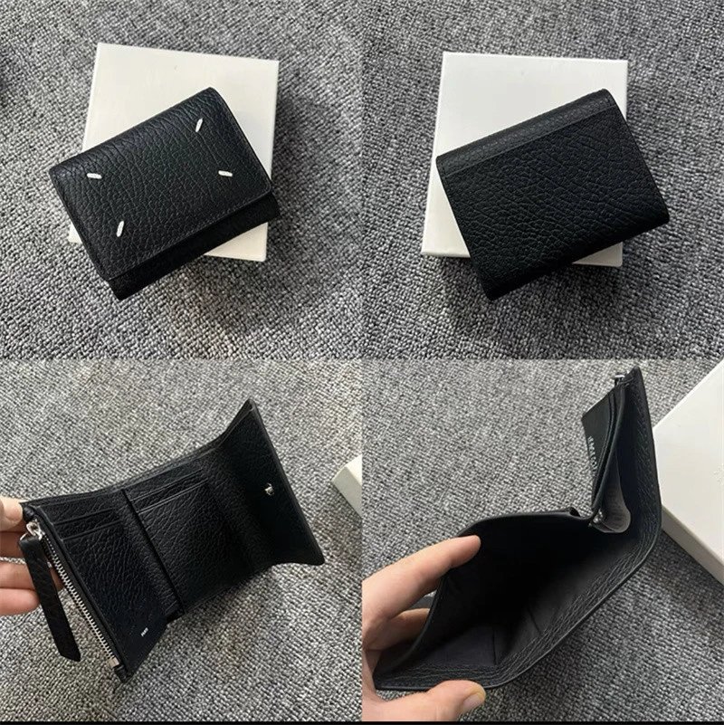 Black Leather Wallet Compact Zipper Card Holder