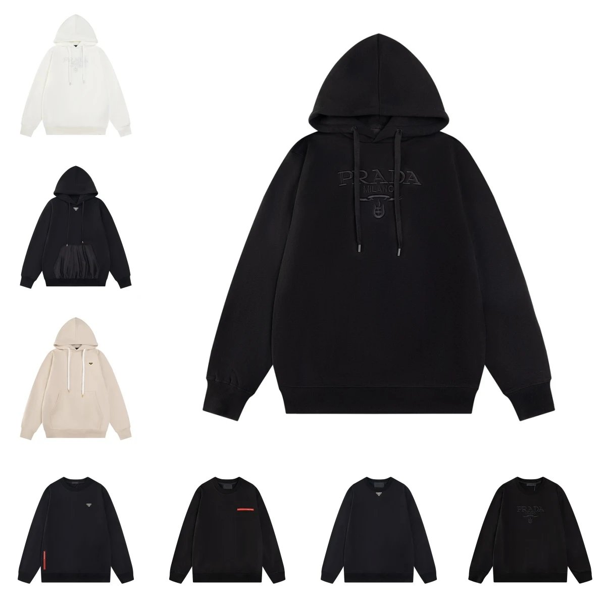 Prada Hoodie Sweatshirt Men's Fashion Logo Embroidered Oversized Pullover