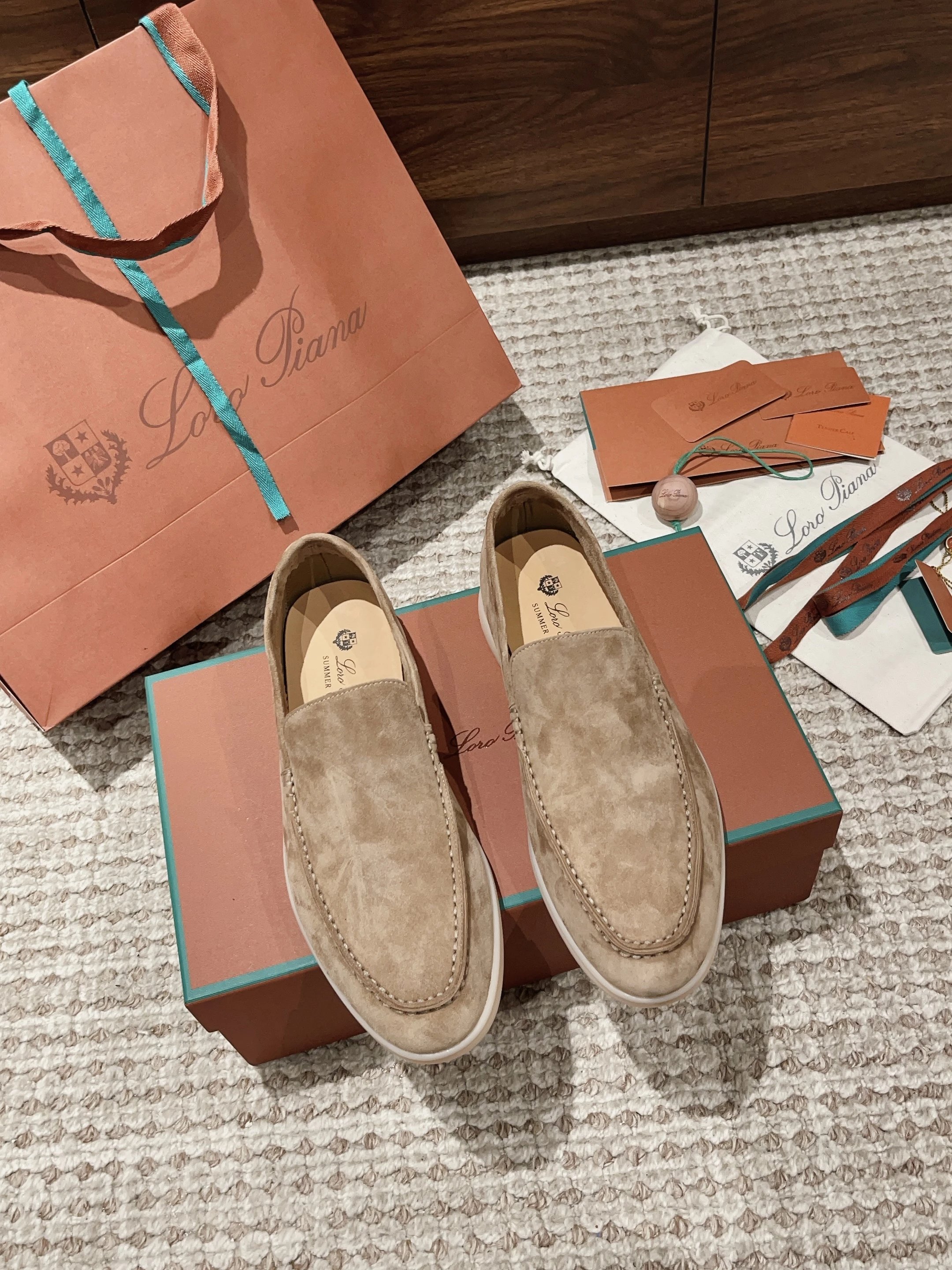 Loro Piana Men's Suede Loafers Beige Slip-On Shoes