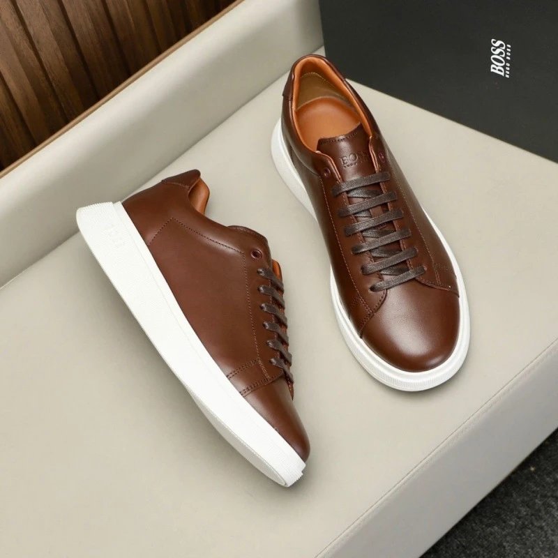 BOSS Brown Leather Sneakers Men's Fashion Casual Shoes
