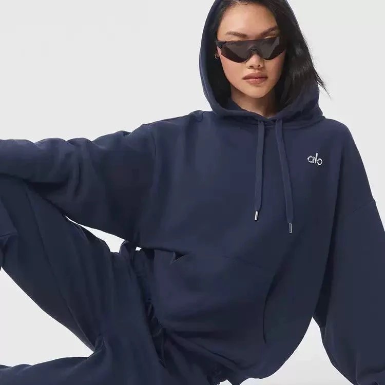 alo Navy Blue Oversized Hoodie Sweatshirt Women's Fashion