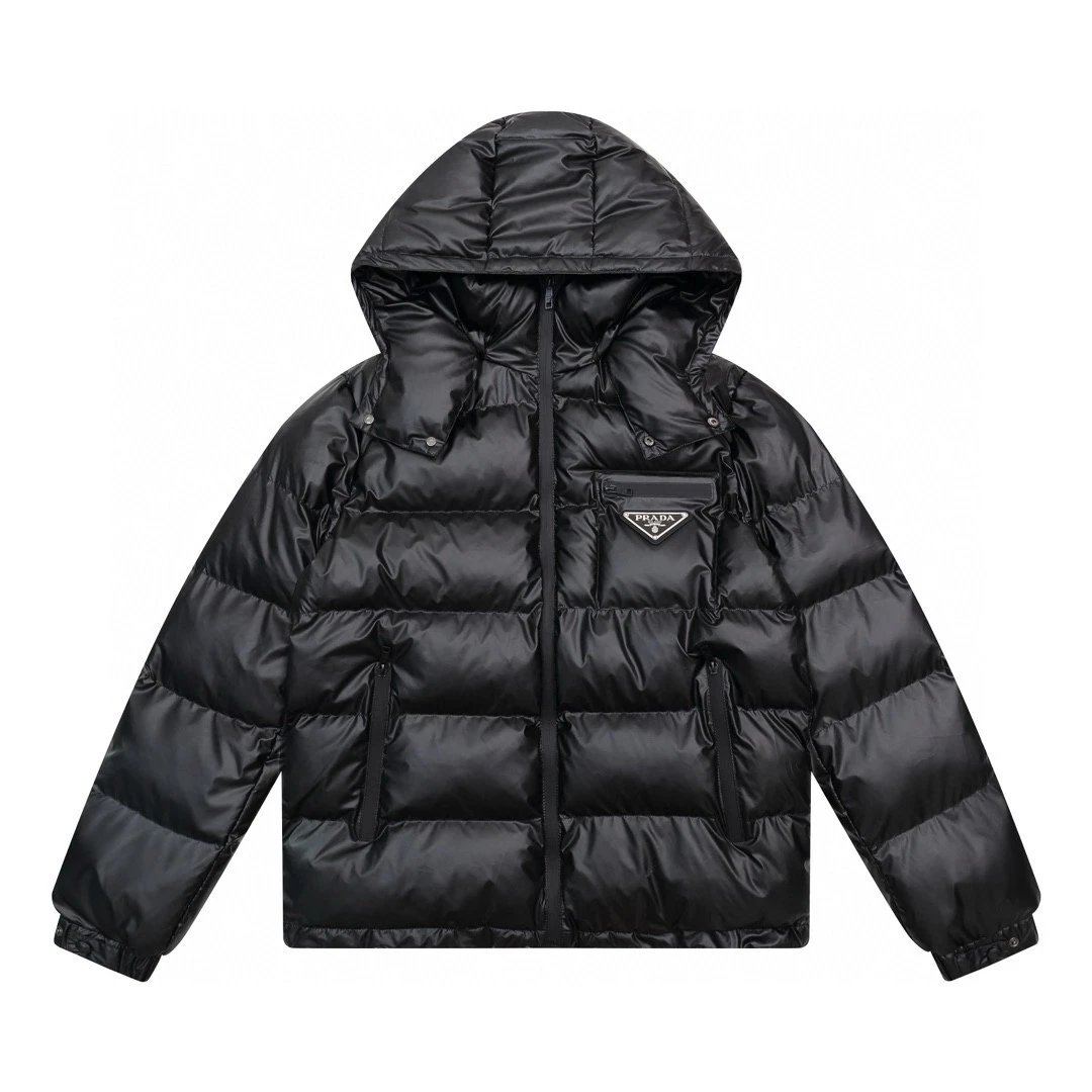 Prada Black Hooded Puffer Jacket Men's Winter Coat