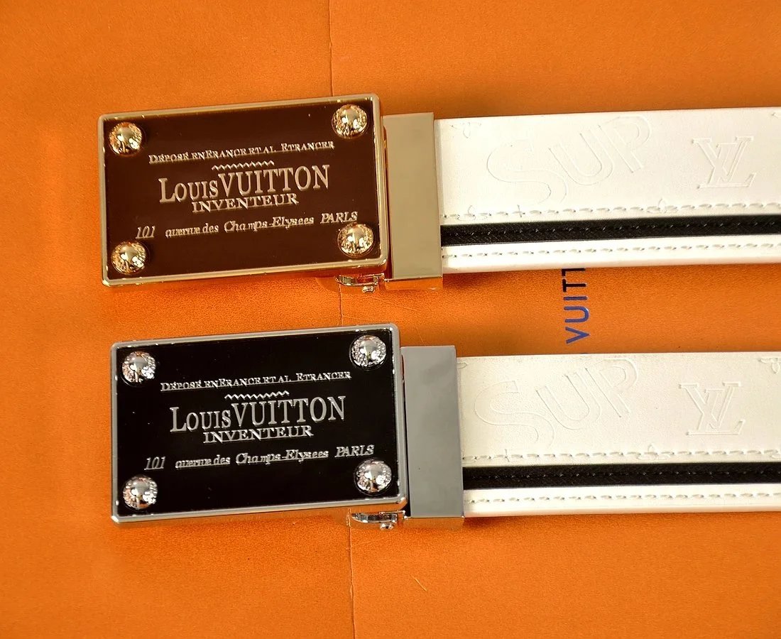 Louis Vuitton White Leather Belt with Metal Plate