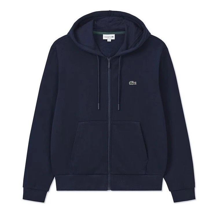 Lacoste Men's Navy Blue Zip-Up Hoodie with Crocodile Logo
