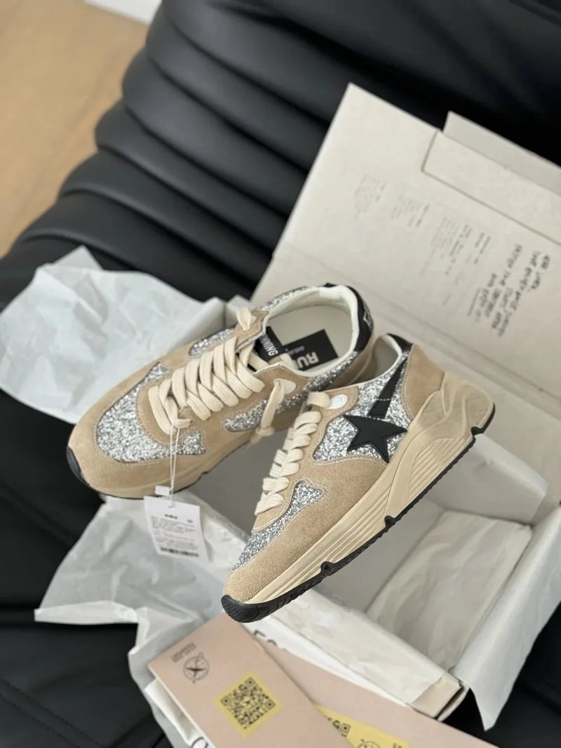 Glitter Suede Sneakers with Star Design for Women