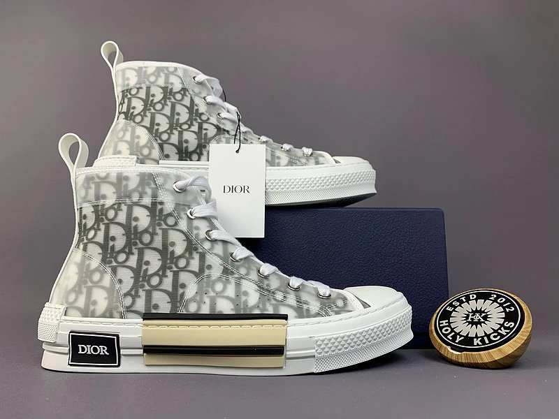 Dior High Top Sneakers with Oblique Pattern and Gold Accents