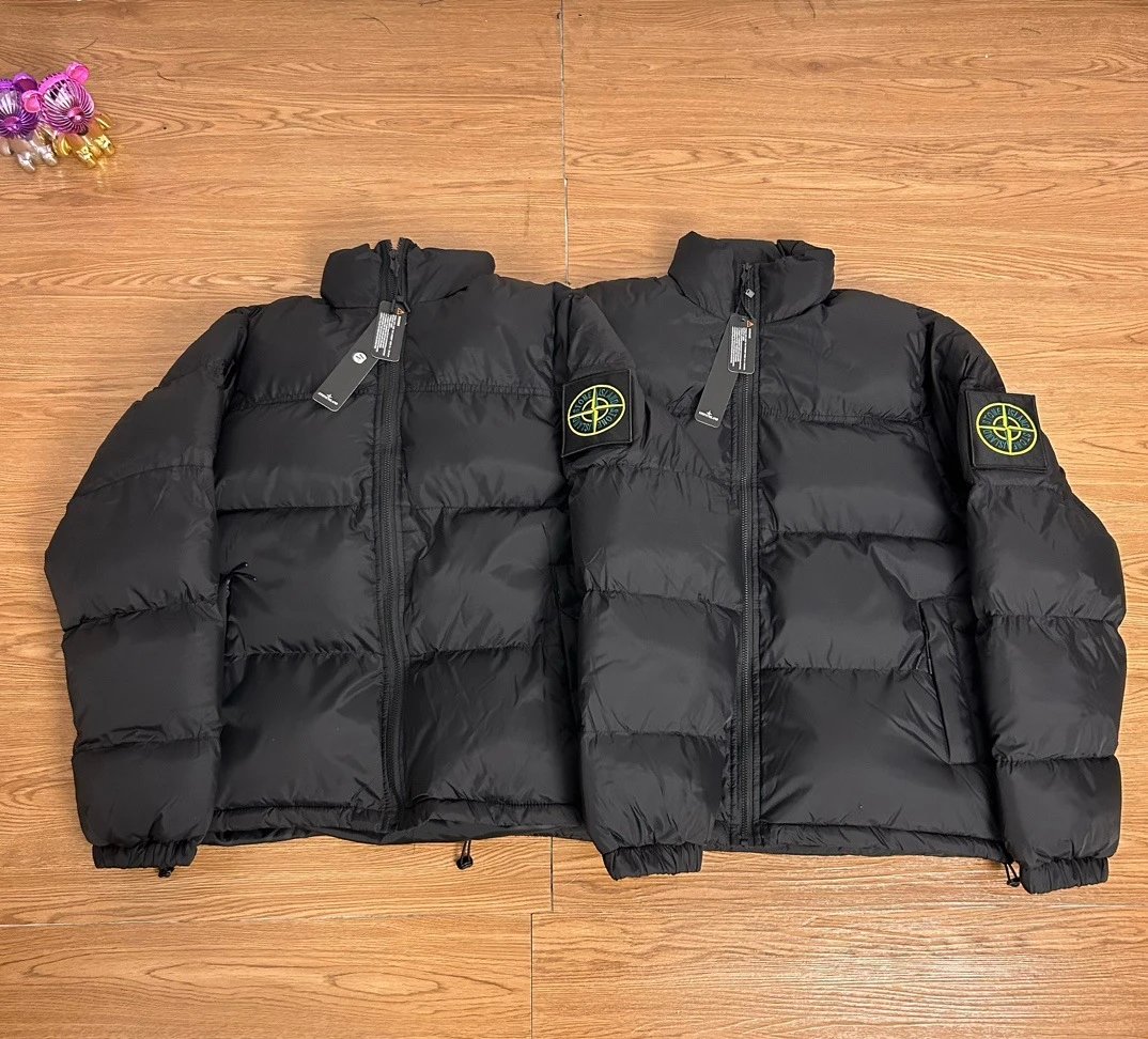 Stone Island Black Puffer Jacket with Green Logo Patch