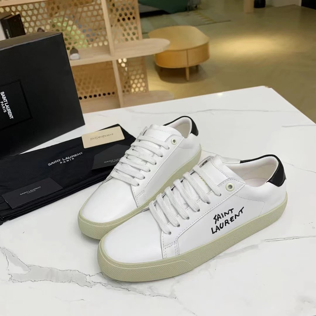 Saint Laurent White Leather Sneakers with Logo Print