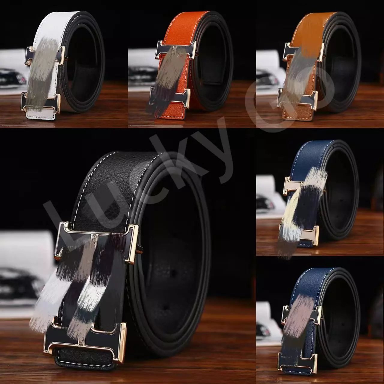Men's Leather Belt with H-Shaped Buckle in Multiple Colors