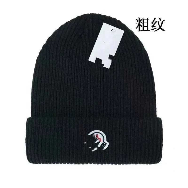 Black Ribbed Knit Beanie Hat with Logo Patch
