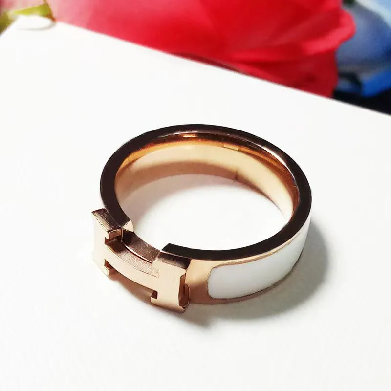 Hermes Clic Clac H Ring in Rose Gold and White Enamel