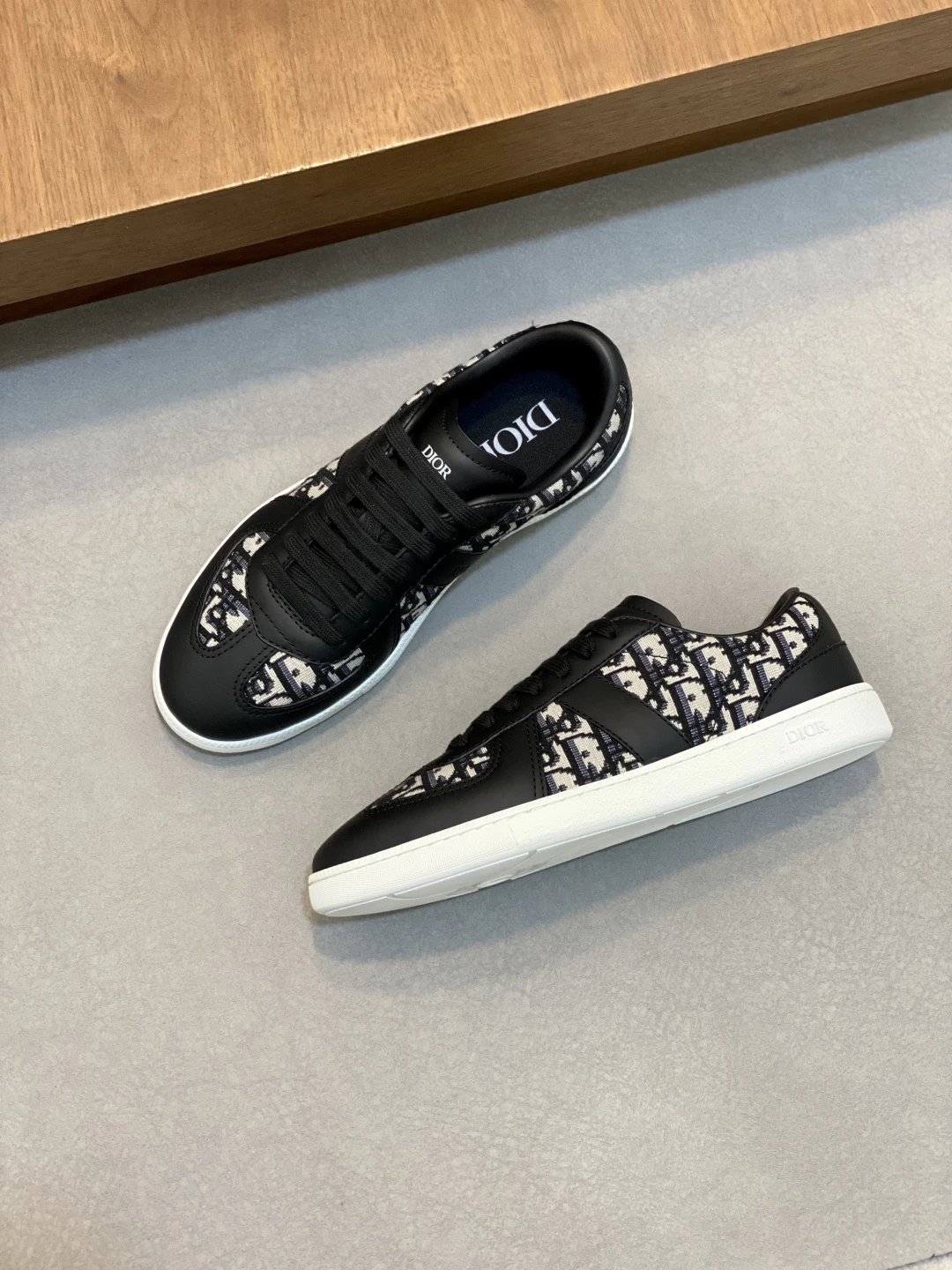Dior Oblique Print Leather Sneakers Black White