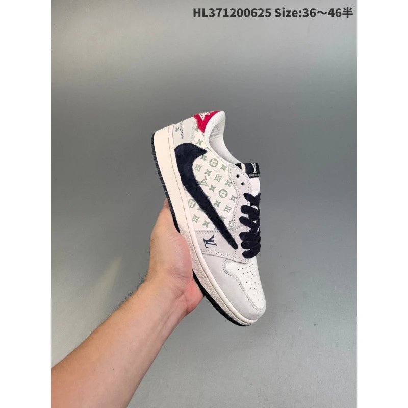 LV Monogram Canvas Low Top Sneakers White Black Red
