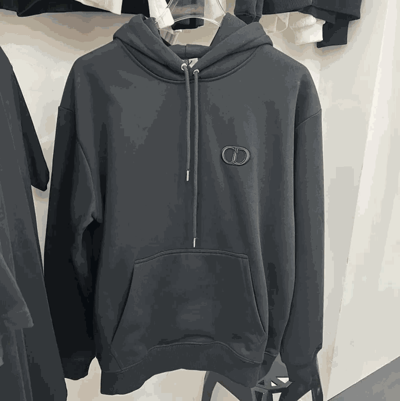 Dior Black Hoodie Sweatshirt with Logo Patch
