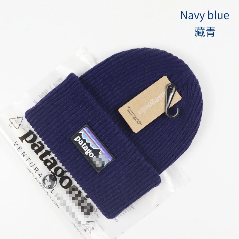 Patagonia Navy Blue Knit Beanie Hat for Outdoor Activities