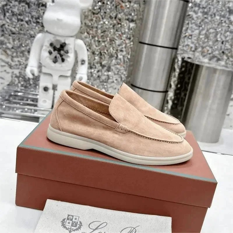 Loro Piana Beige Suede Loafers Men's Slip-On Shoes