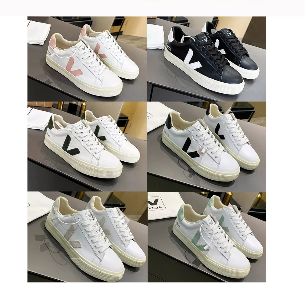 VEJA V-10 Leather Sneakers White Black Pink Green Men Women Casual Shoes