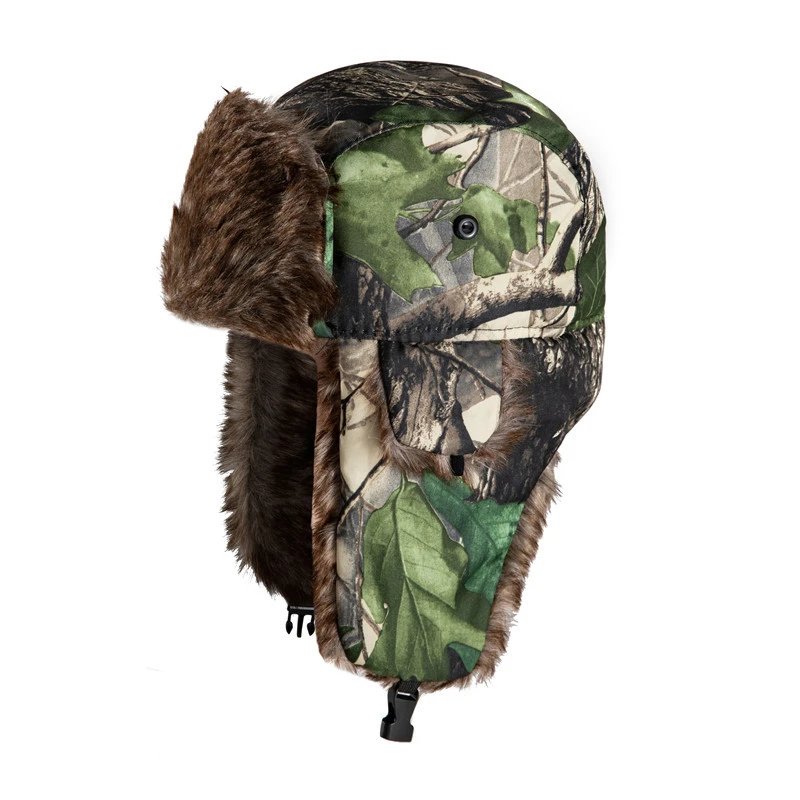 Camo Winter Trapper Hat with Faux Fur Lining