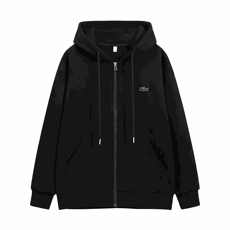 Lacoste Black Zip-Up Hoodie with Crocodile Logo